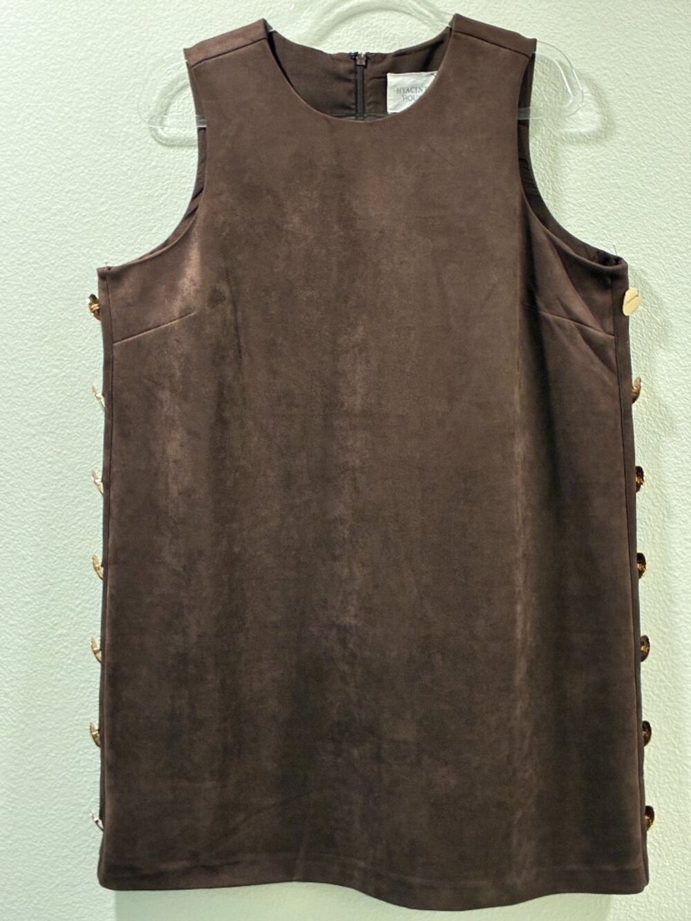 HYACINTH HOUSE TUCKERNUCK Billie Faux Brown Suede Mini Shift Dress Women L